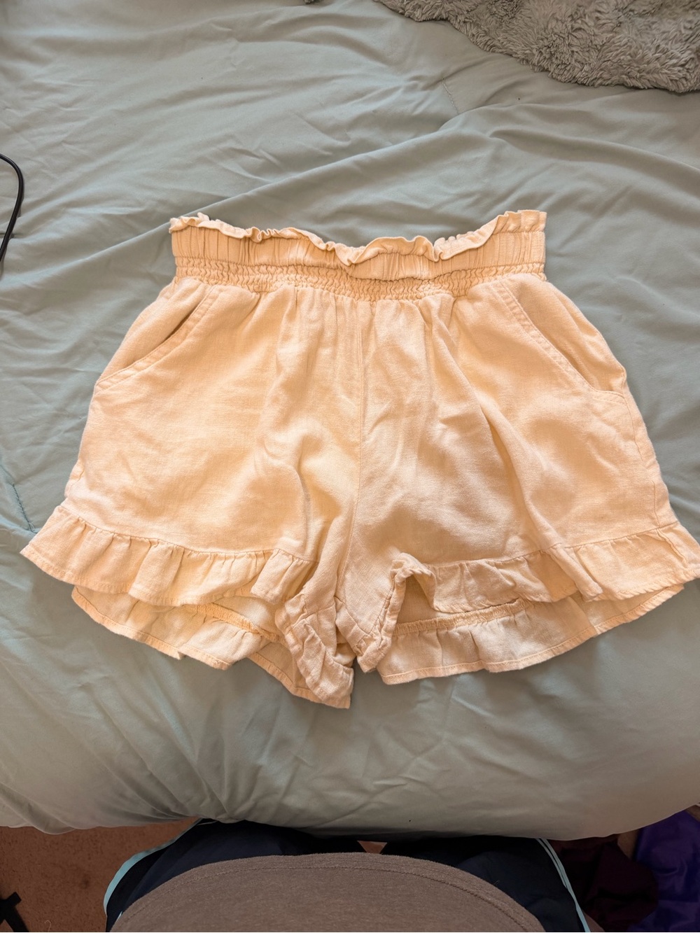 Women’s Yellow Ruffle Linen Shorts